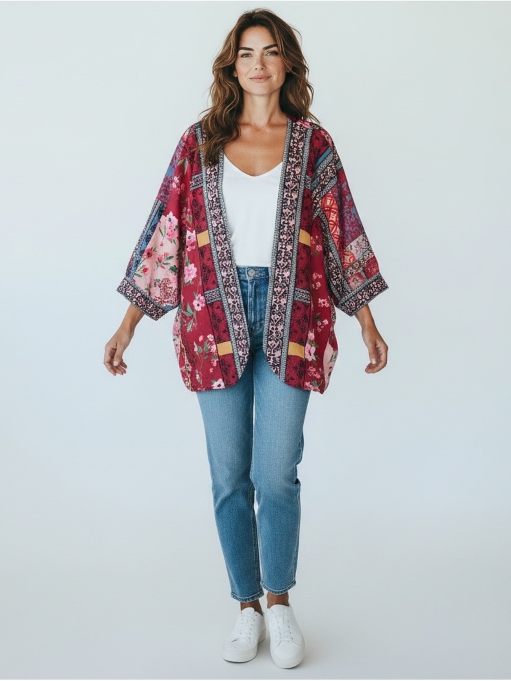 Umgee Boho Mixed Print Open Kimono